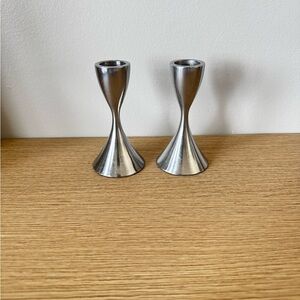 Umbra polished cast Aluminum Hourglass Candlestick Pair